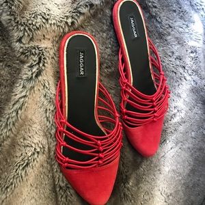 JAGGAR Series Red Suede Knotted Slide Mules